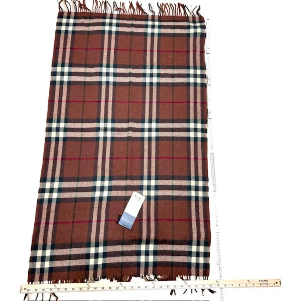 Tag On-Burberrys Scarf/Shawl 100% Lambwool Bugendy Plaid Embroid 50